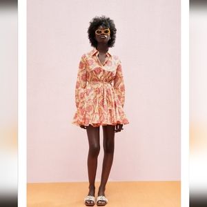 Zara Pink and Orange Print Cotton Dress